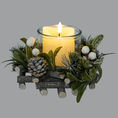 Frosted Mistletoe And Pine Candle Wreath - 0.5100