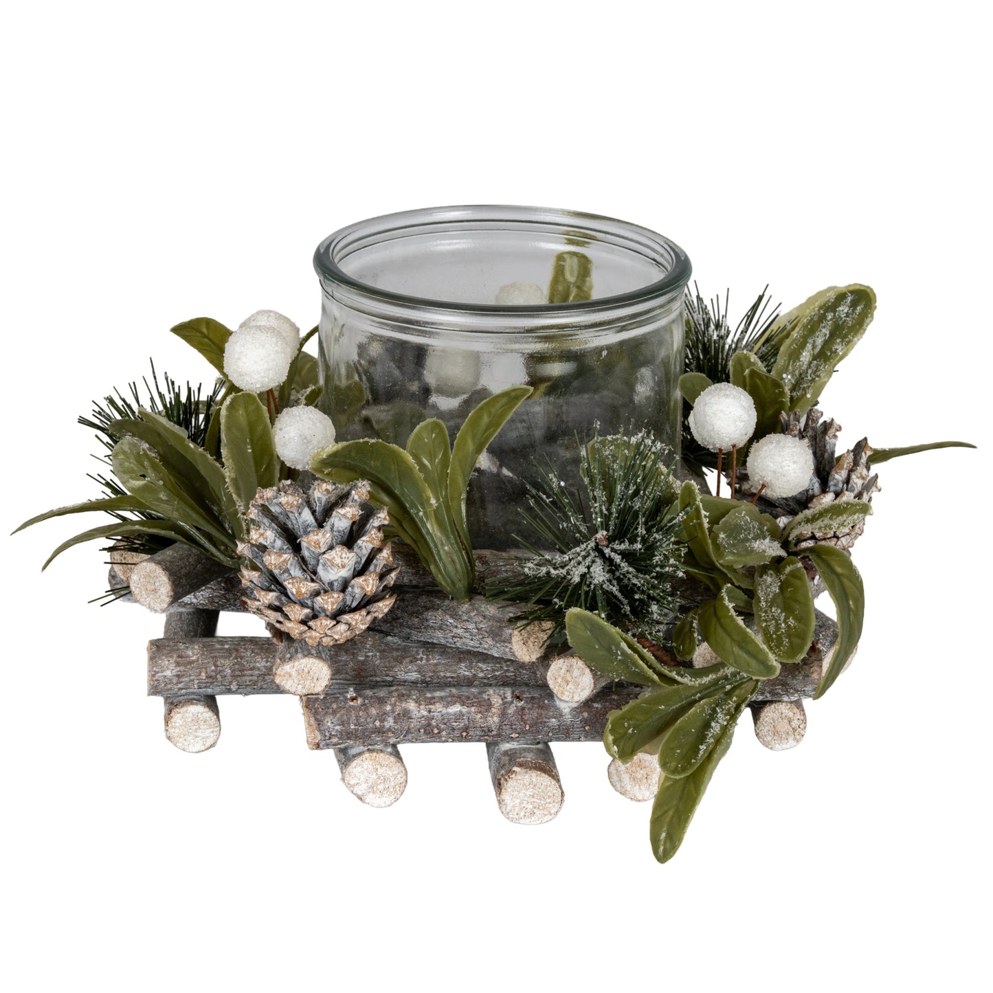 Frosted Mistletoe And Pine Candle Wreath - 0.5100