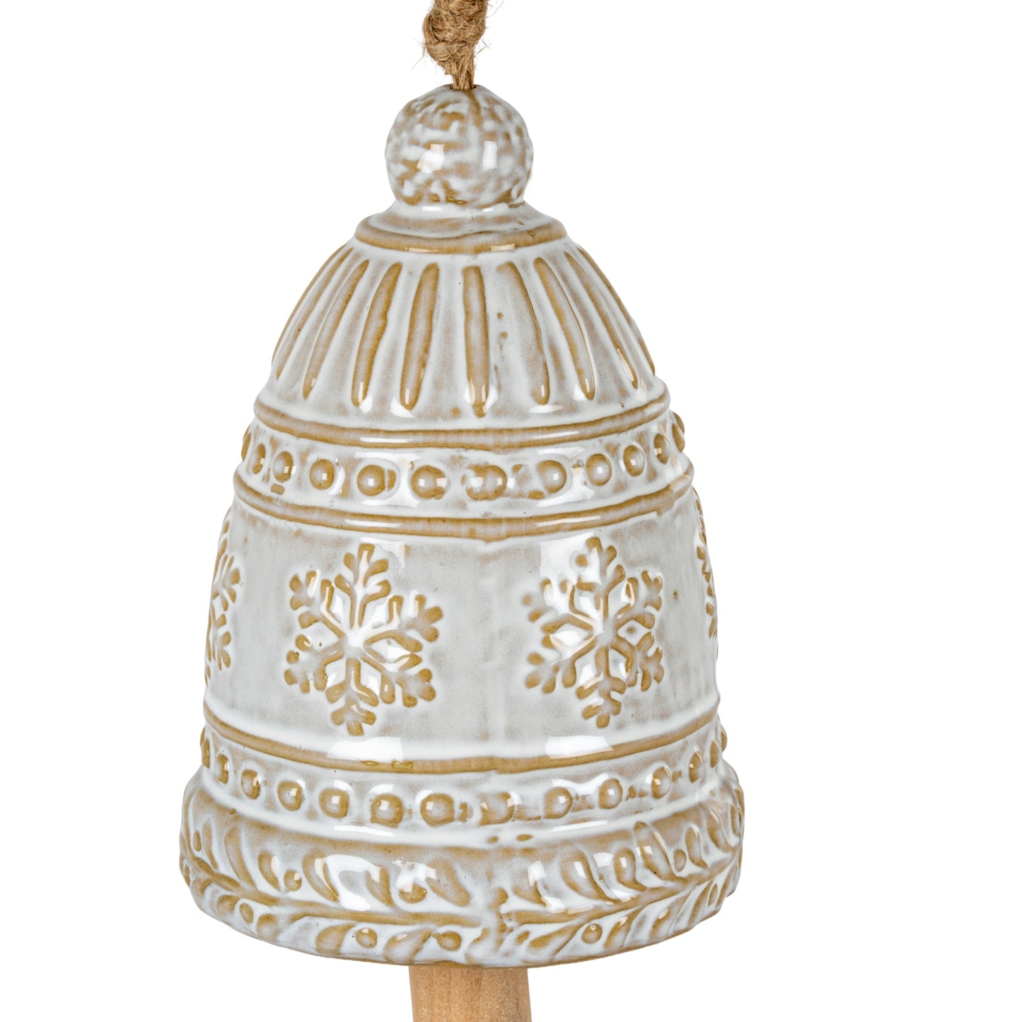 Large Ceramic Bell Tree Ornament With Snowflake Detail - 4.9000