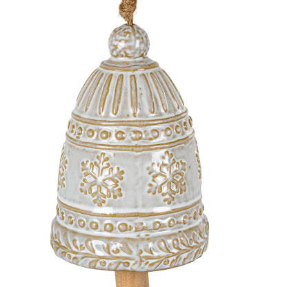 Large Ceramic Bell Tree Ornament With Snowflake Detail - 4.9000