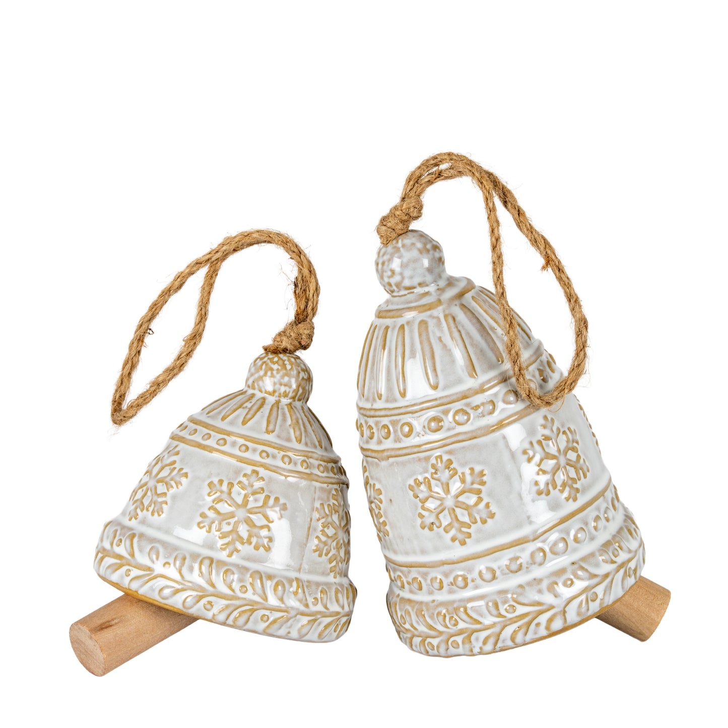 Large Ceramic Bell Tree Ornament With Snowflake Detail - 4.9000