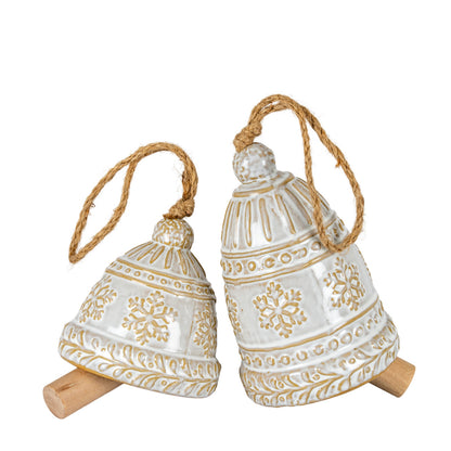 Large Ceramic Bell Tree Ornament With Snowflake Detail - 4.9000