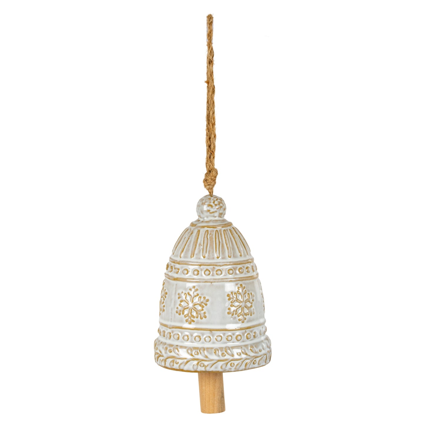 Large Ceramic Bell Tree Ornament With Snowflake Detail - 4.9000