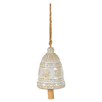 Large Ceramic Bell Tree Ornament With Snowflake Detail - 4.9000