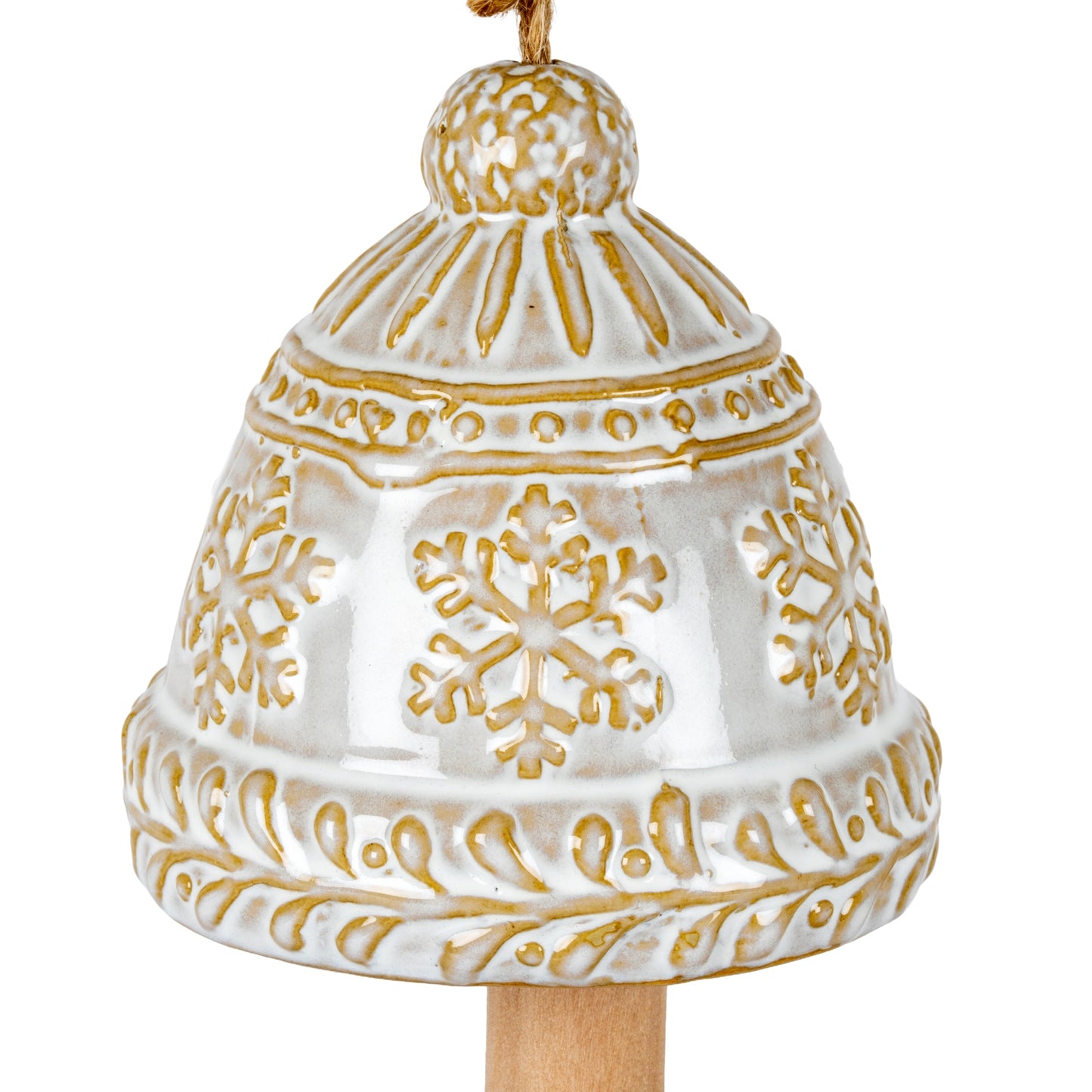 Ceramic Bell Tree Ornament With Snowflake Detail - 3.6000