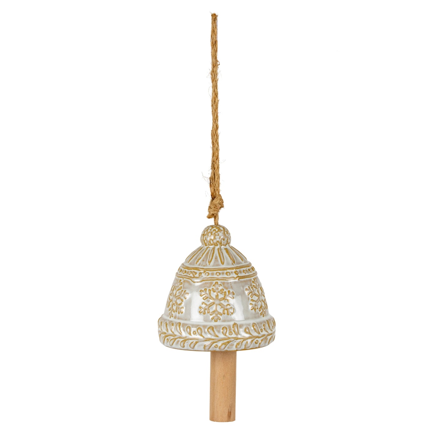 Ceramic Bell Tree Ornament With Snowflake Detail - 3.6000