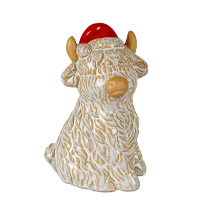 Merry Moo Ceramic Cow Ornament Gazing Right - 2.5000