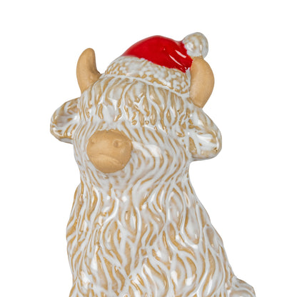 Merry Moo Ceramic Cow Ornament Gazing Left - 2.5000
