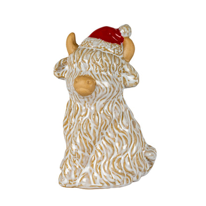 Merry Moo Ceramic Cow Ornament Gazing Left - 2.5000