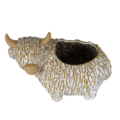 Alora Ceramic Highland Cow Planter Gazing Left - 6.8000