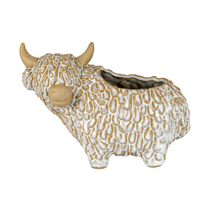 Alora Ceramic Highland Cow Planter Gazing Left - 6.8000