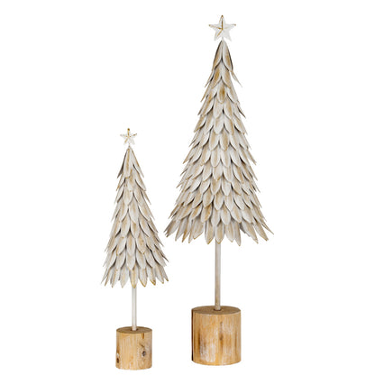 Medium White Metal Christmas Tree on Wooden Stand - 0.3550