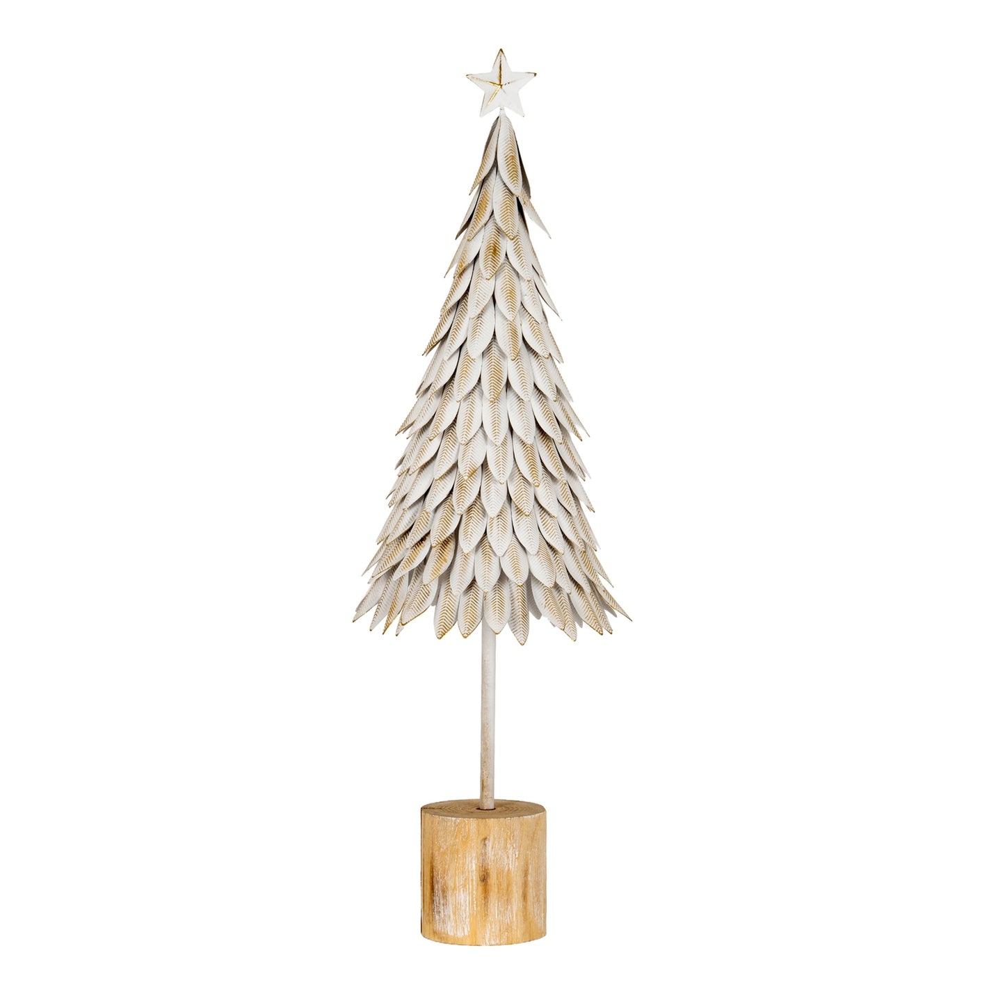 Medium White Metal Christmas Tree on Wooden Stand - 0.3550