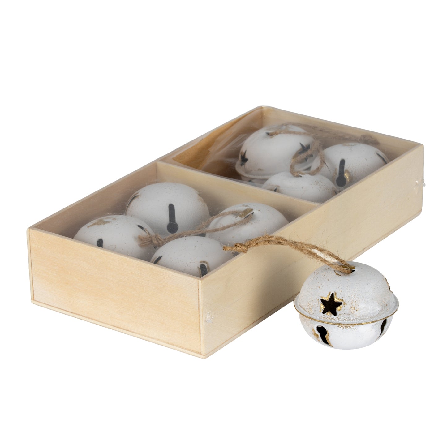 Eight Large Metal Nordic Bells in Wooden Box - 0.1800