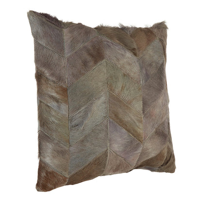 Azure Grey Chevron Hair on Leather Patchwork Cushion