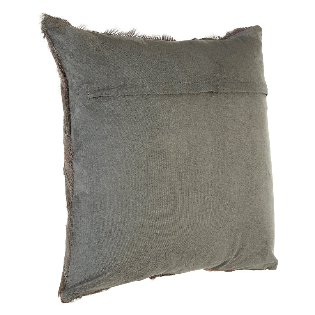 Azure Grey Chevron Hair on Leather Patchwork Cushion