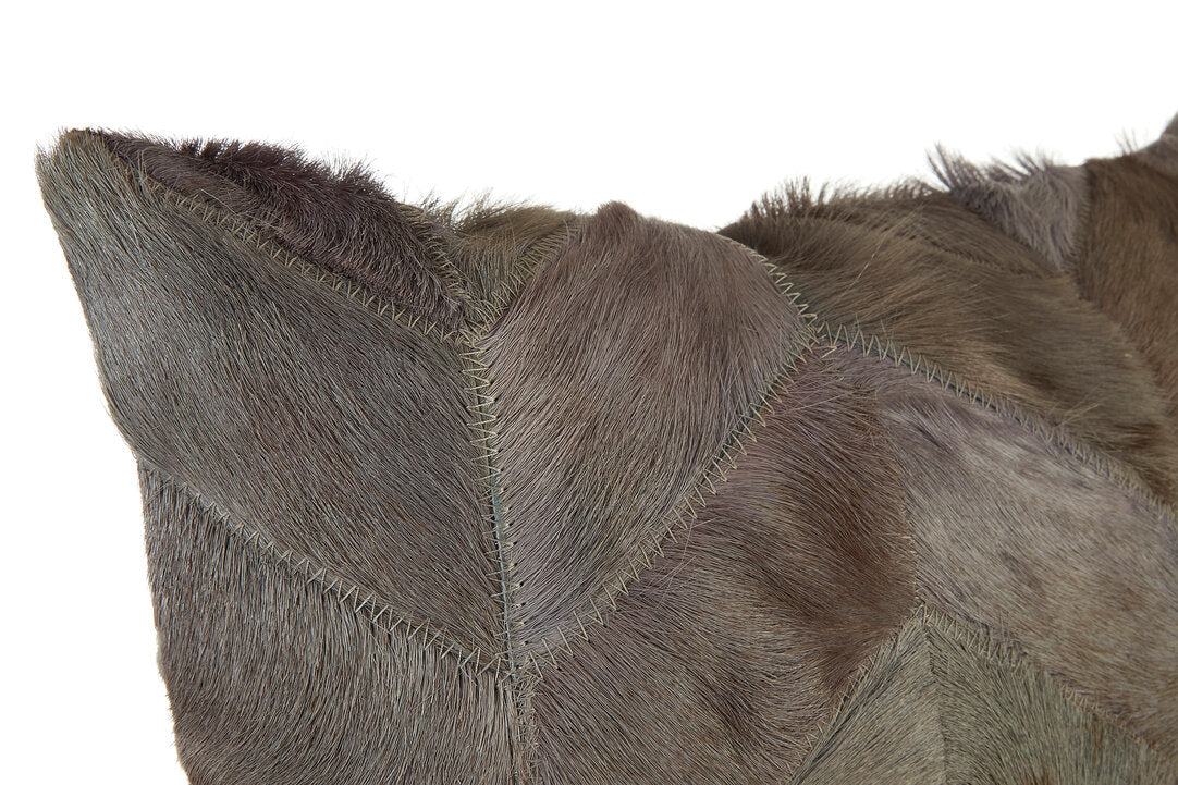 Azure Grey Chevron Hair on Leather Patchwork Cushion