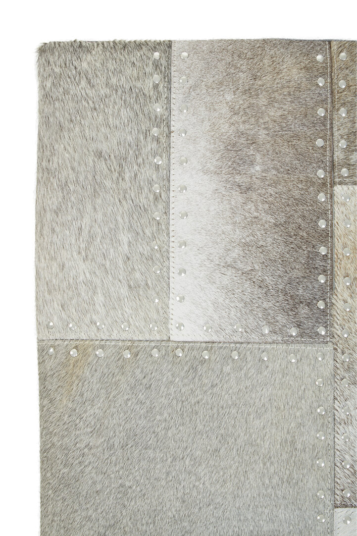 Azure Grey Hair on Leather Patchwork Cushion