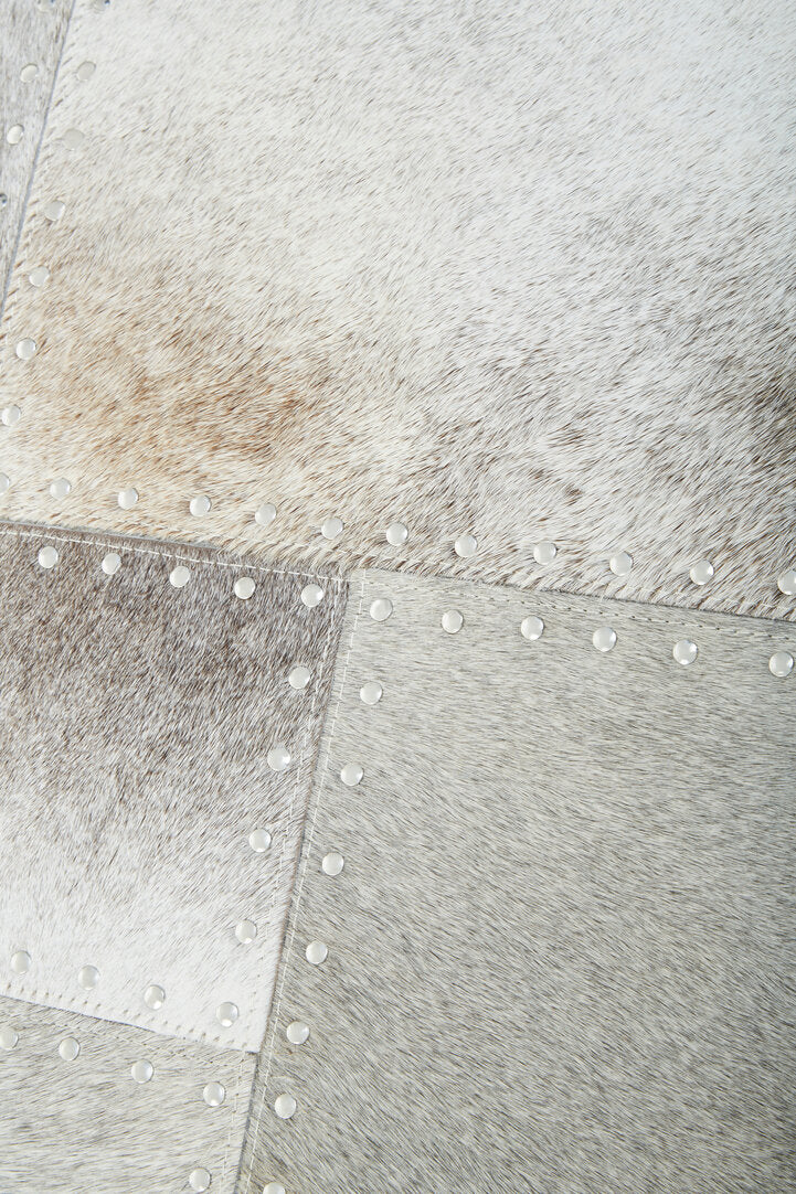 Azure Grey Hair on Leather Patchwork Cushion