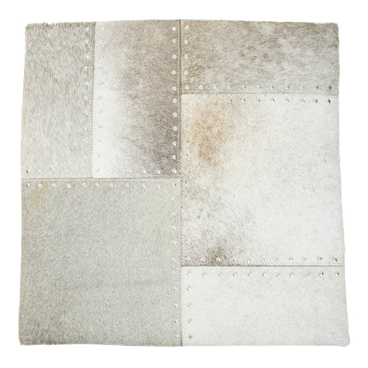 Azure Grey Hair on Leather Patchwork Cushion