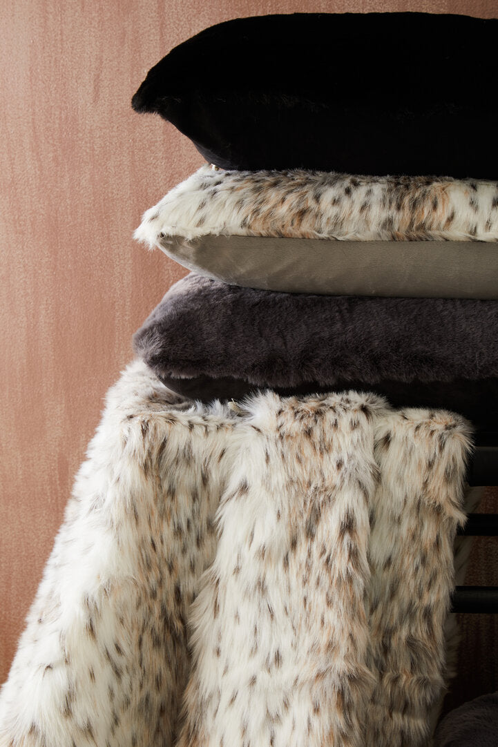 Folia Grey Square Fur Cushion