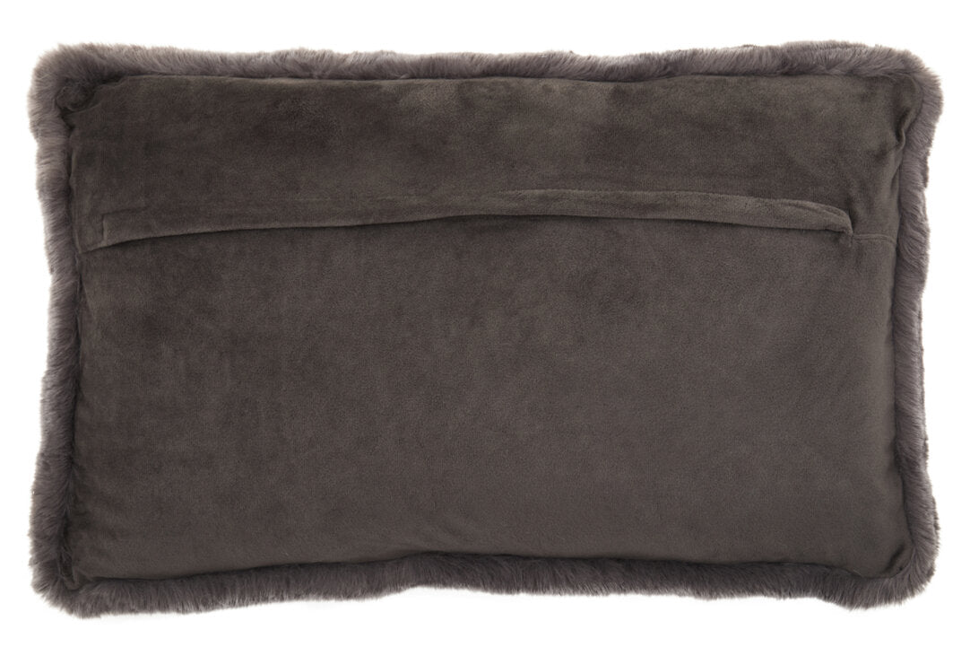 Folia Grey Rectangular Fur Cushion