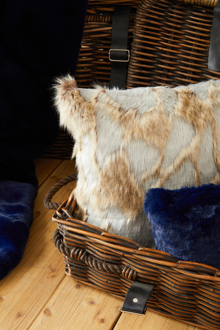 Folia Grey And Natural Square Fur Cushion
