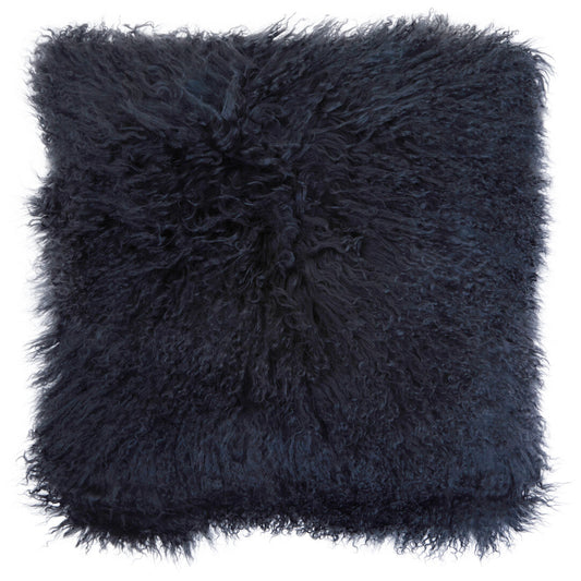 Regis Mongolian Fur Black Square Cushion