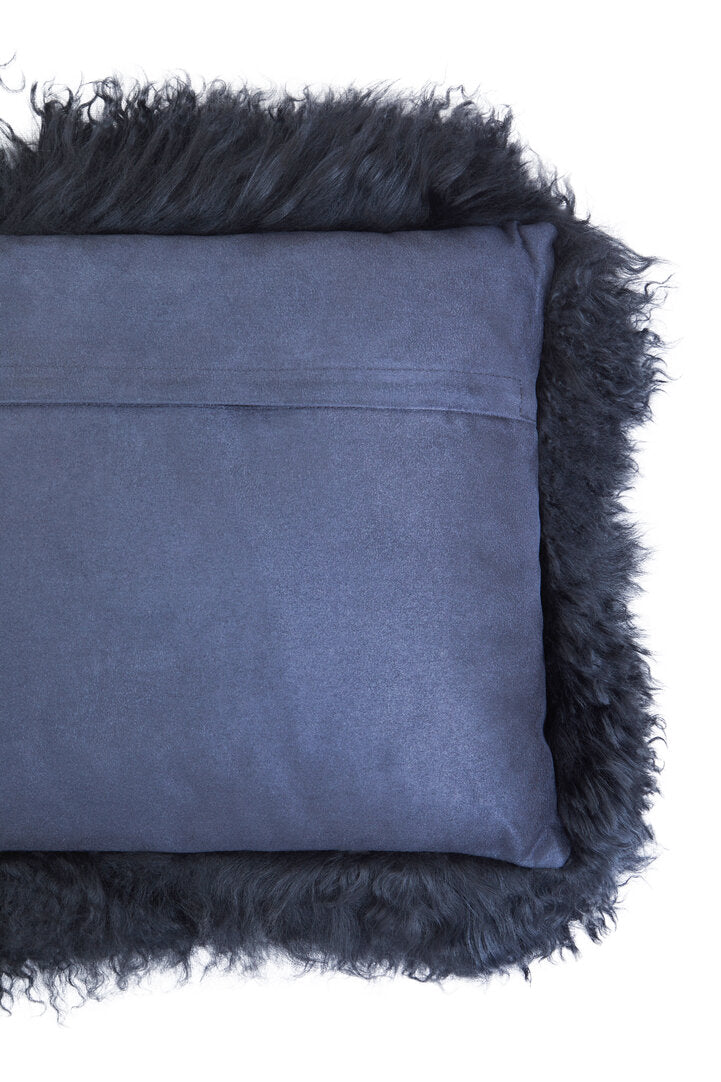 Regis Mongolian Fur Black Rectangular Cushion