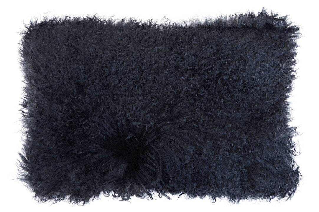 Regis Mongolian Fur Black Rectangular Cushion
