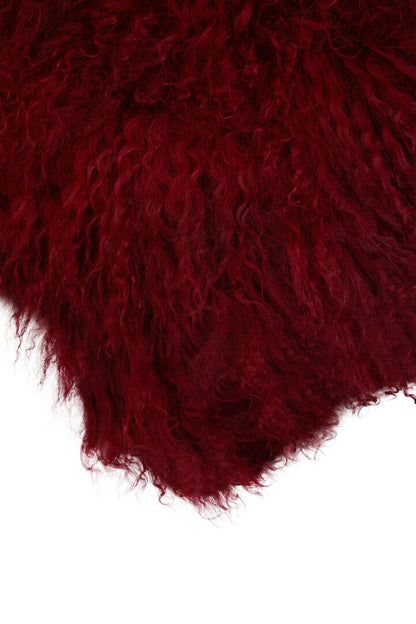 Regis Mongolian Fur Maroon Square Cushion