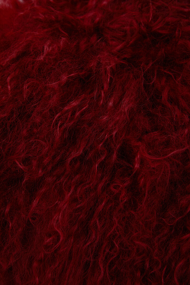 Regis Mongolian Fur Maroon Square Cushion