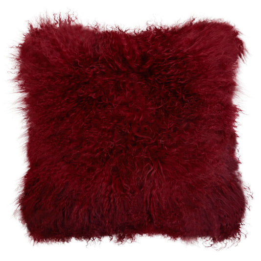 Regis Mongolian Fur Maroon Square Cushion