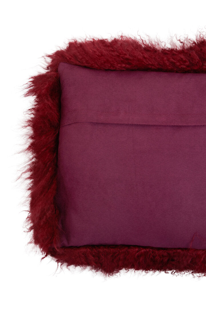 Regis Mongolian Fur Maroon Rectangular Cushion