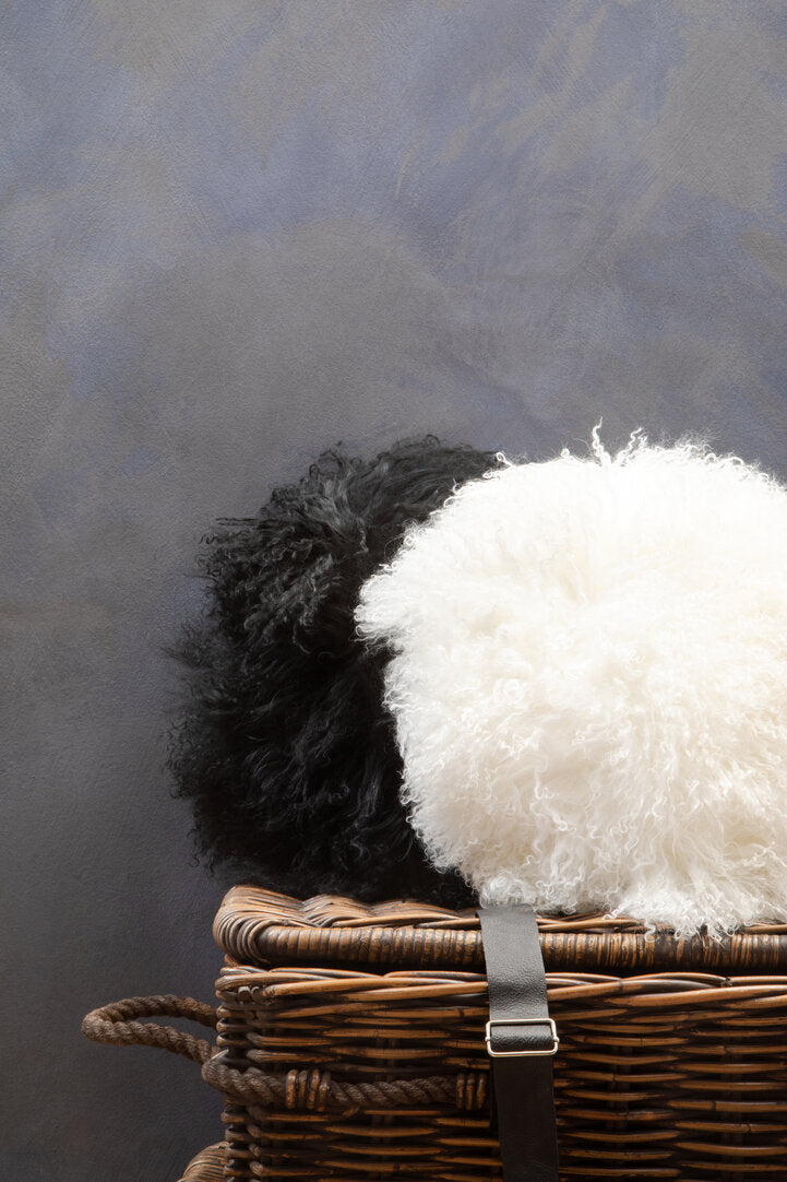 Regis Mongolian Fur Black Round Cushion