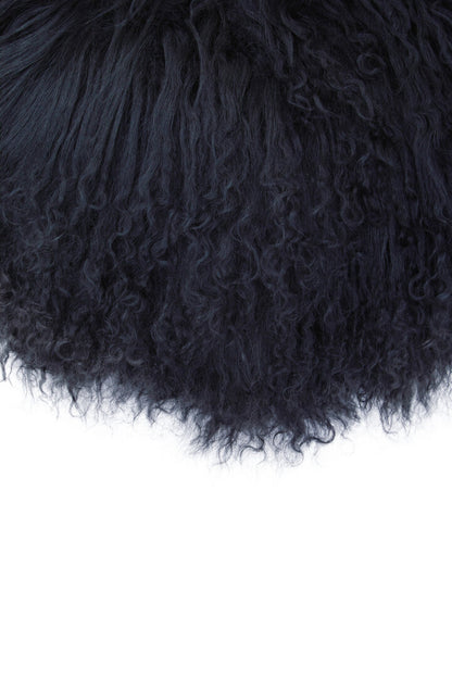 Regis Mongolian Fur Black Round Cushion