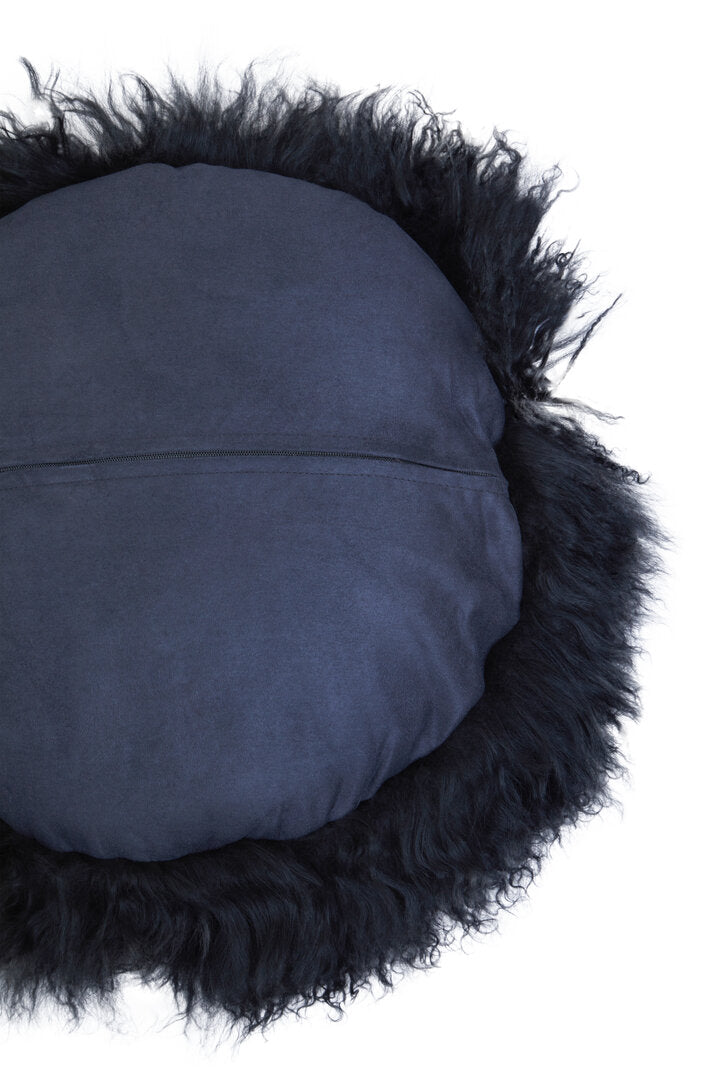 Regis Mongolian Fur Black Round Cushion