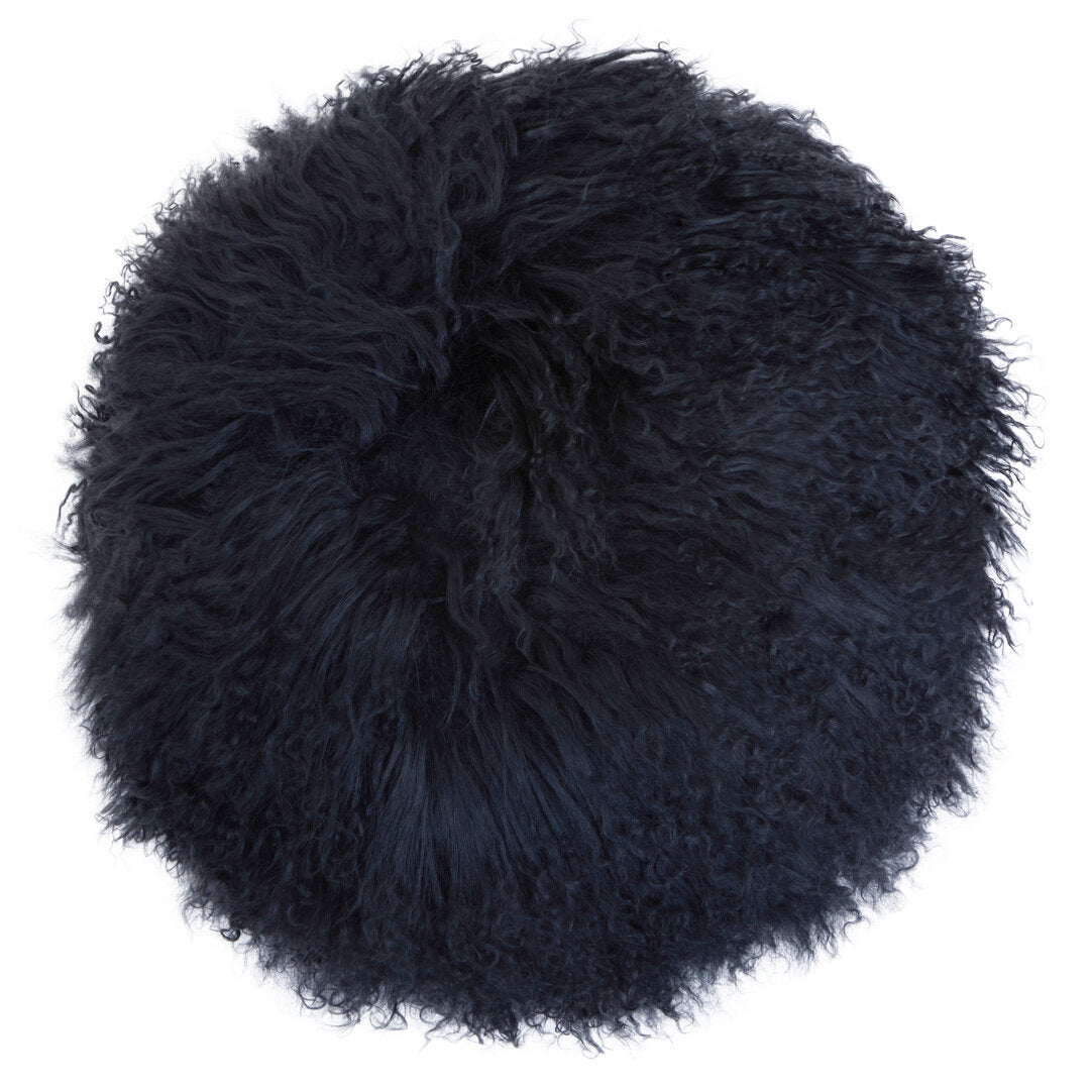 Regis Mongolian Fur Black Round Cushion