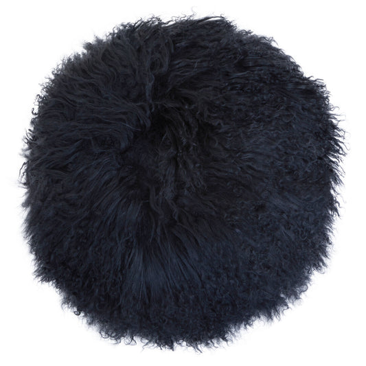 Regis Mongolian Fur Black Round Cushion