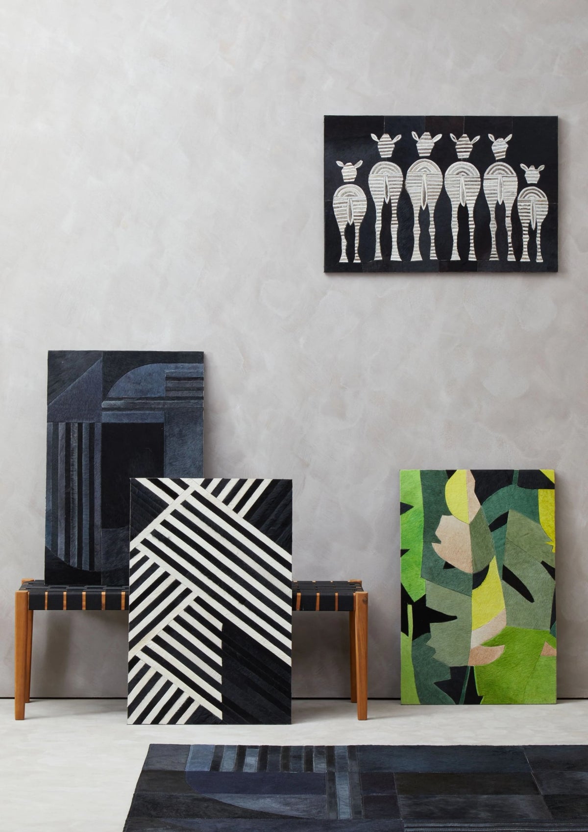 Azure Leather Patchwork Zebra Wall Art