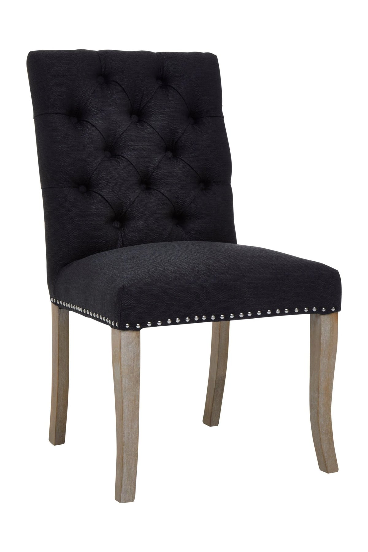 Chelsea Townhouse Black Linen Dining Chair with Wooden Legs