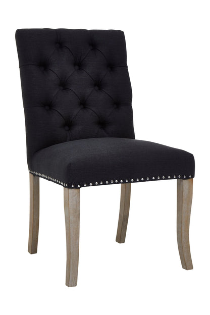 Chelsea Townhouse Black Linen Dining Chair with Wooden Legs