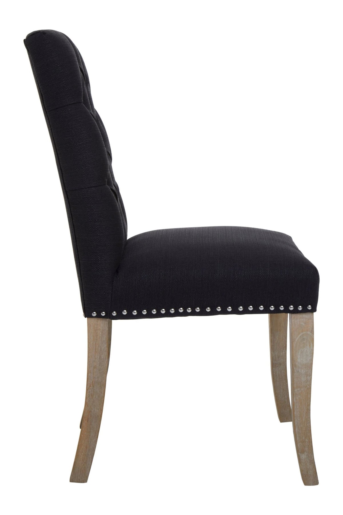 Chelsea Townhouse Black Linen Dining Chair with Wooden Legs