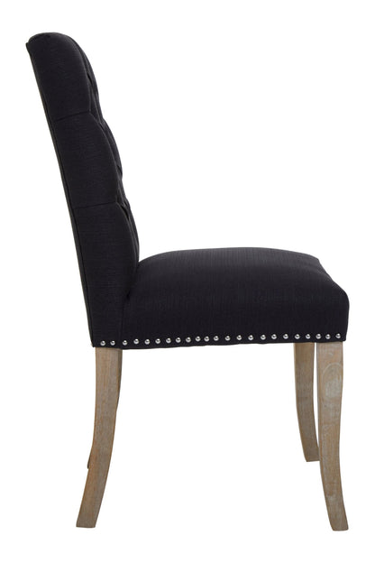 Chelsea Townhouse Black Linen Dining Chair with Wooden Legs