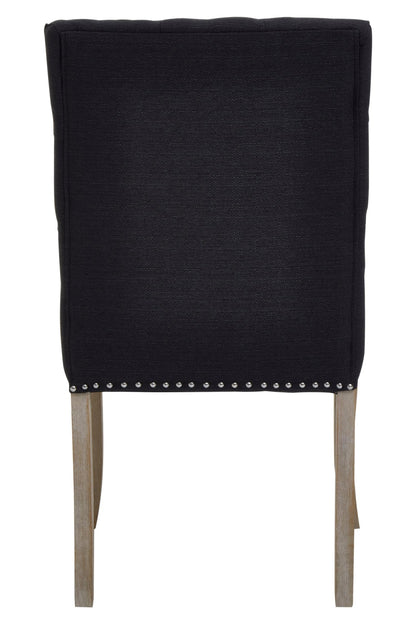 Chelsea Townhouse Black Linen Dining Chair with Wooden Legs