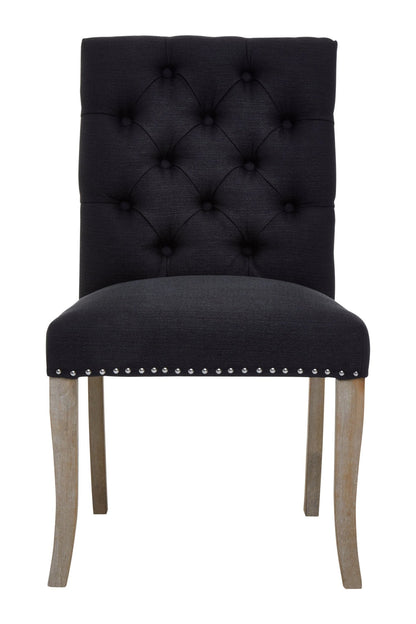 Chelsea Townhouse Black Linen Dining Chair with Wooden Legs