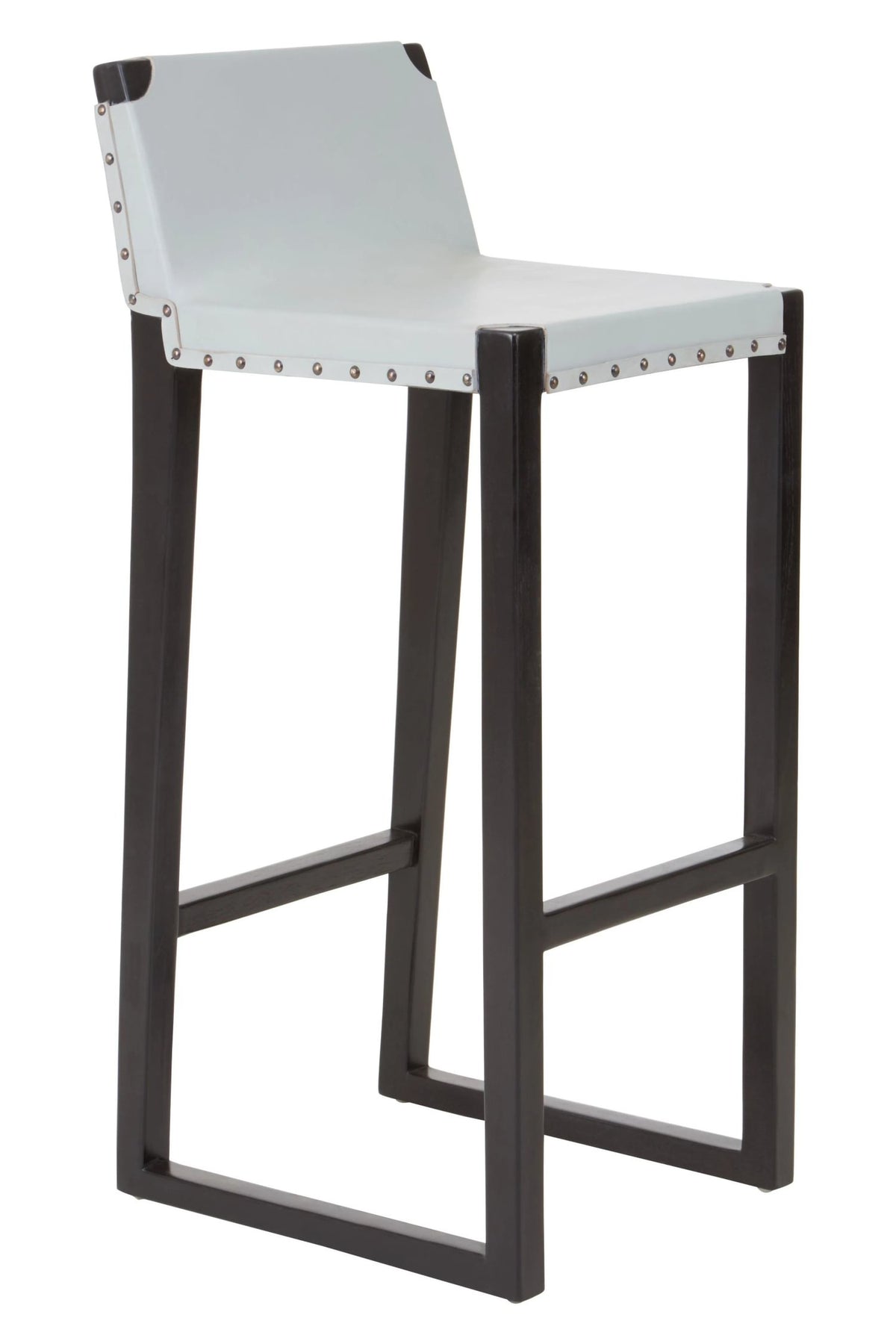 Sumatra Grey Leather Bar Chair with Black Wooden Legs