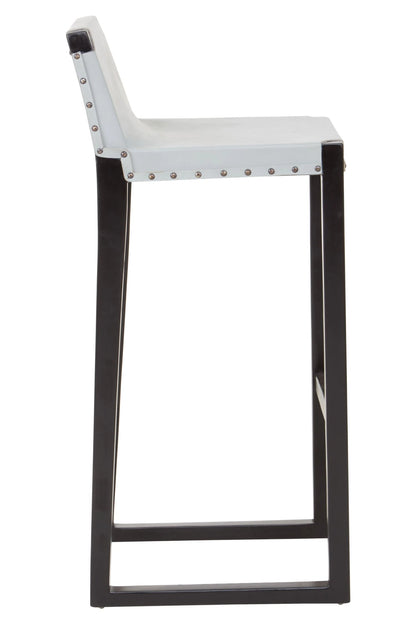 Sumatra Grey Leather Bar Chair with Black Wooden Legs