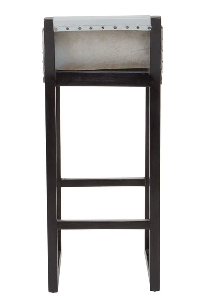 Sumatra Grey Leather Bar Chair with Black Wooden Legs