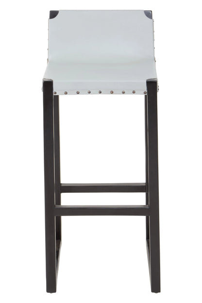 Sumatra Grey Leather Bar Chair with Black Wooden Legs